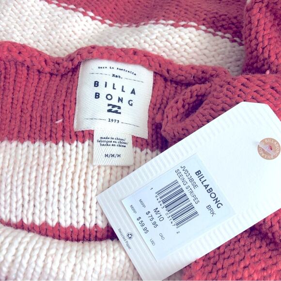 Billabong burnt orange and cream striped cotton crop sweater medium NEW - Picture 4 of 5